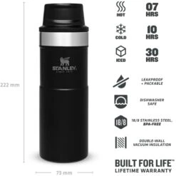 Stanley Classic Trigger-Action Travel Thermobeker 0.47 Liter - Matte Black -Buitenuitrusting stanley classic trigger action travel insulated mug 0 47 liter black 2 1503015