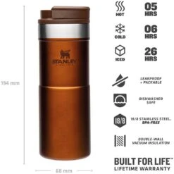 Stanley NEVERLEAK Thermobeker - 0.35l - Maple -Buitenuitrusting stanley neverleak insulated travel mug 0 35l maple 2 1504338